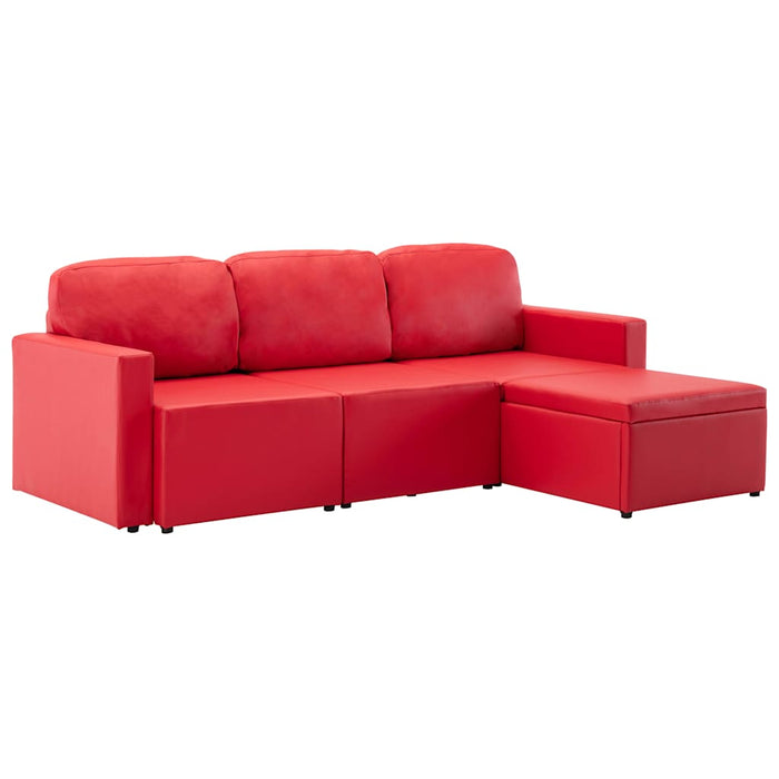 Canapea extensibilă modulară, 3 locuri, roșu, piele ecologică WALTI