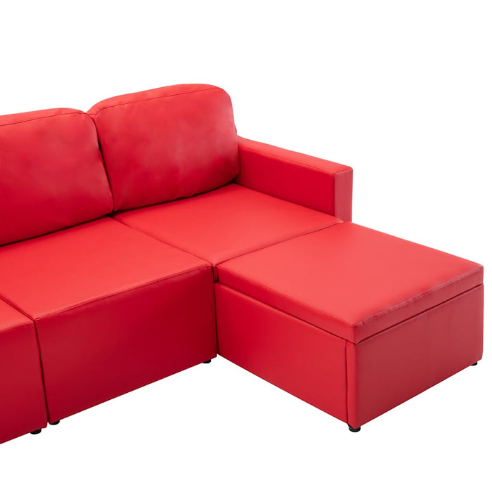 Canapea extensibilă modulară, 3 locuri, roșu, piele ecologică WALTI