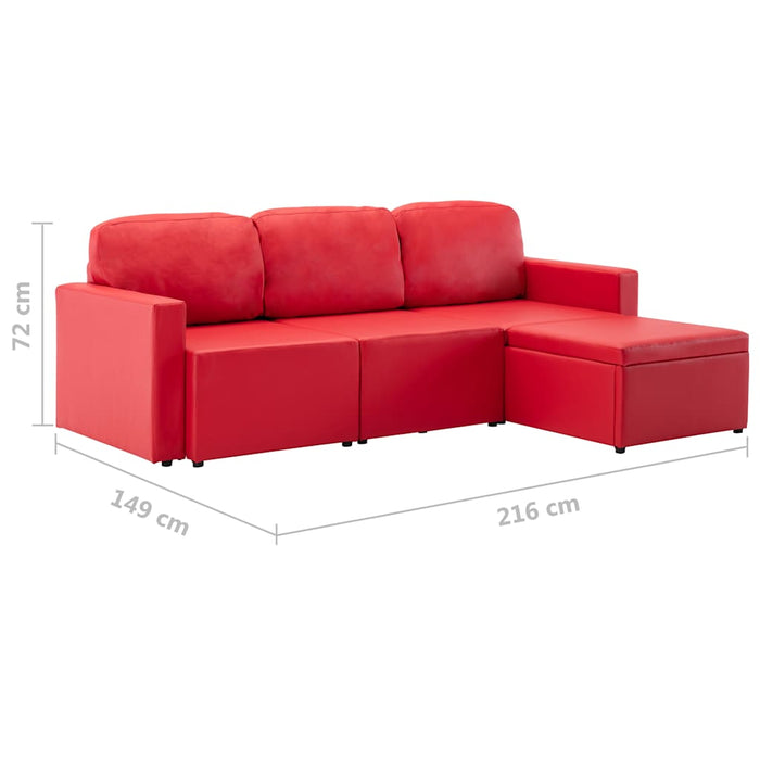 Canapea extensibilă modulară, 3 locuri, roșu, piele ecologică WALTI