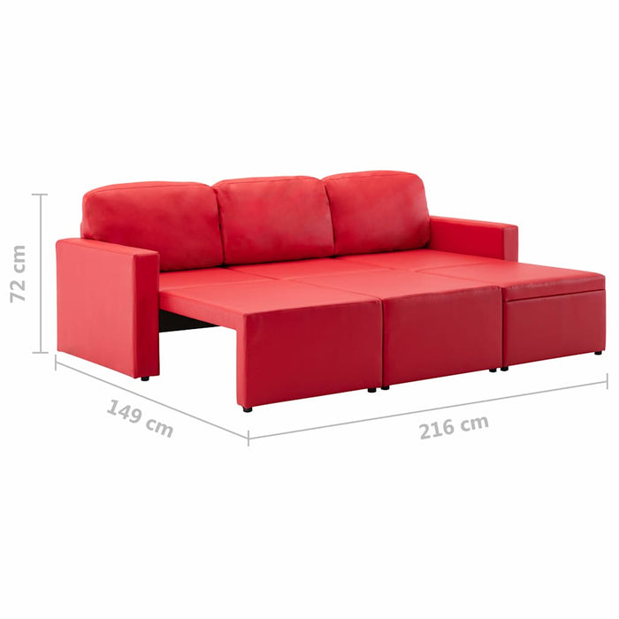 Canapea extensibilă modulară, 3 locuri, roșu, piele ecologică WALTI
