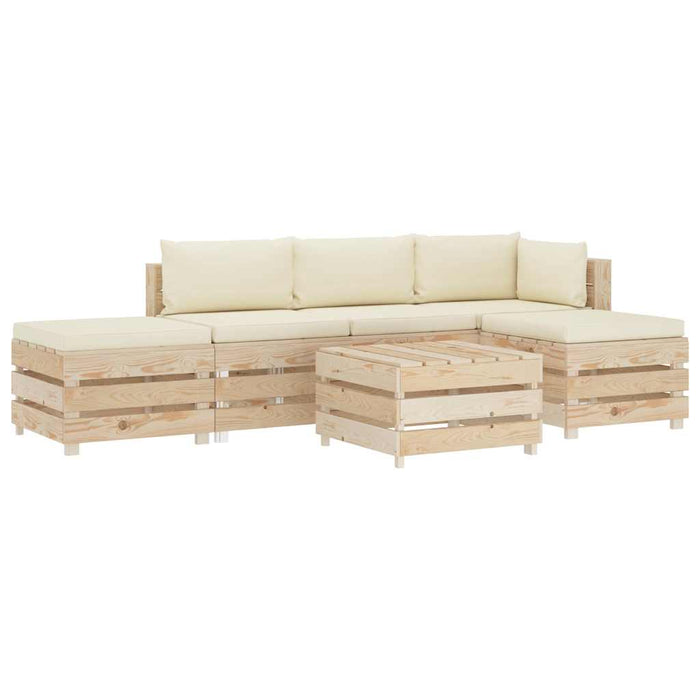 Set mobilier de grădină paleți cu perne crem, 6 piese, lemn WALTI