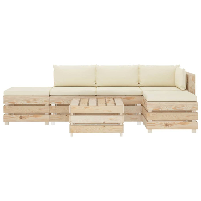 Set mobilier de grădină paleți cu perne crem, 6 piese, lemn WALTI