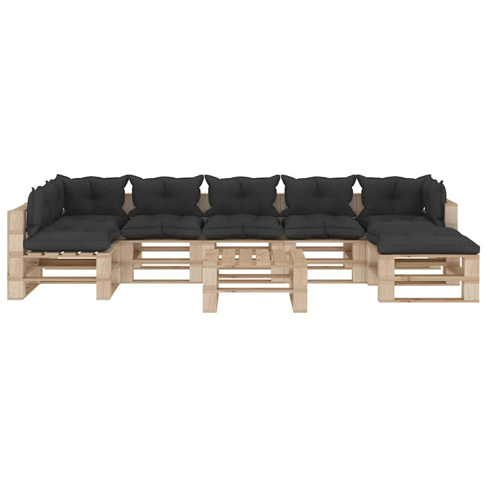 Set mobilier grădină din paleți, perne negre, 8 piese, lemn WALTI