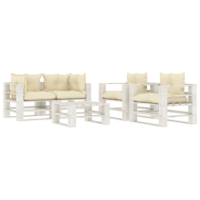 Set mobilier de grădină din paleți cu perne crem, 5 piese, lemn WALTI