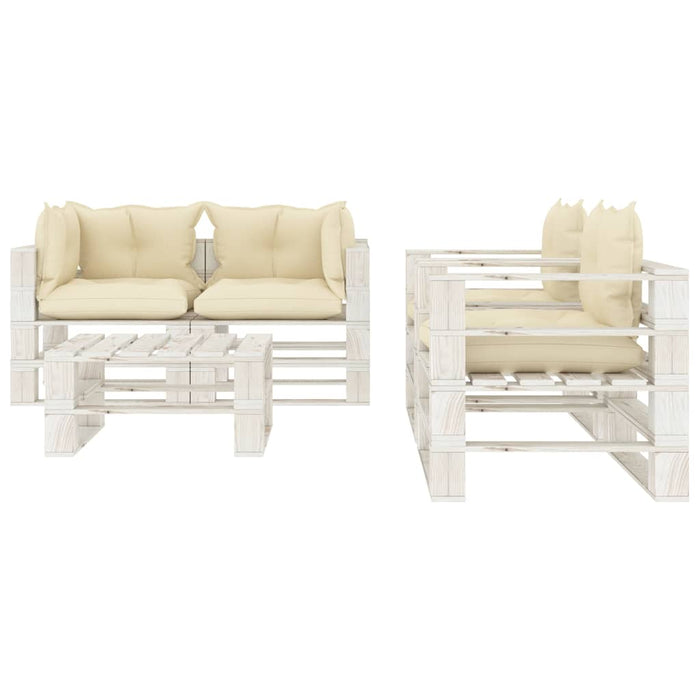 Set mobilier de grădină din paleți cu perne crem, 5 piese, lemn WALTI
