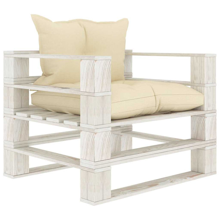Set mobilier de grădină din paleți cu perne crem, 5 piese, lemn WALTI