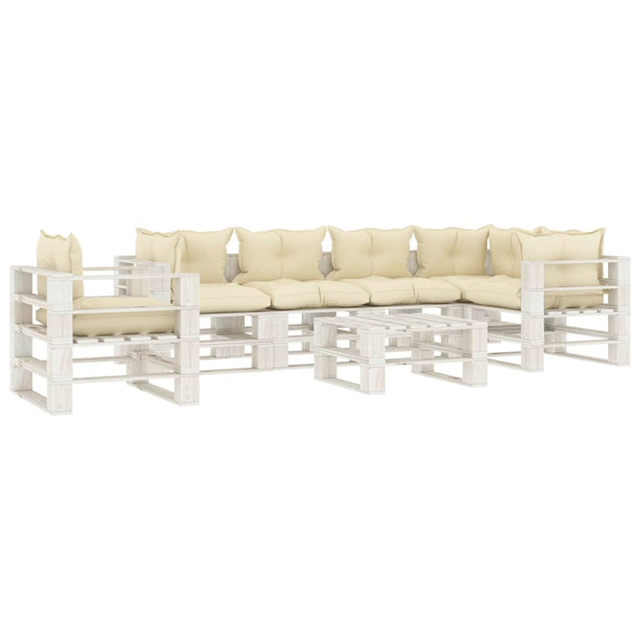 Set mobilier de grădină din paleți cu perne crem, 7 piese, lemn WALTI