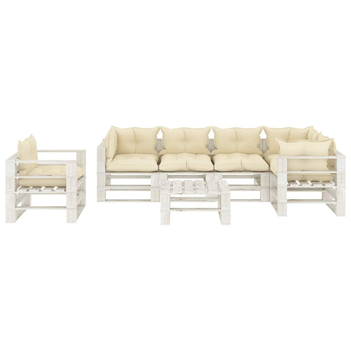 Set mobilier de grădină din paleți cu perne crem, 7 piese, lemn WALTI