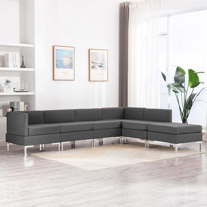 Set de canapele, 6 piese, gri închis, material textil WALTI