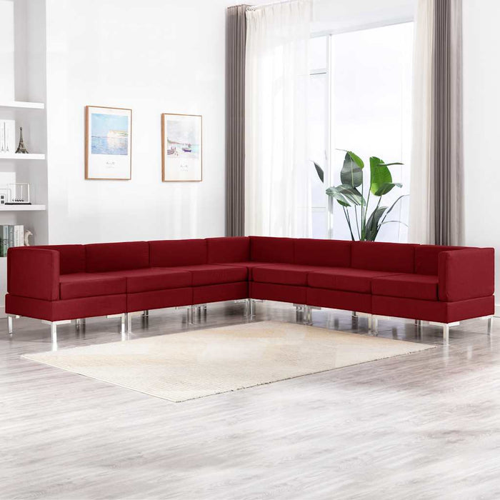 Set de canapele, 7 piese, roșu vin, material textil WALTI