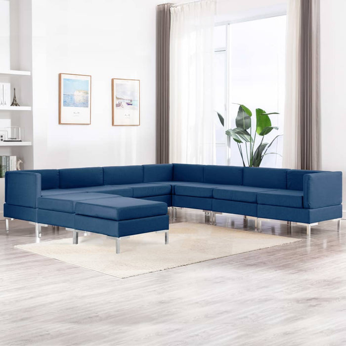 Set de canapele, 9 piese, albastru, material textil WALTI