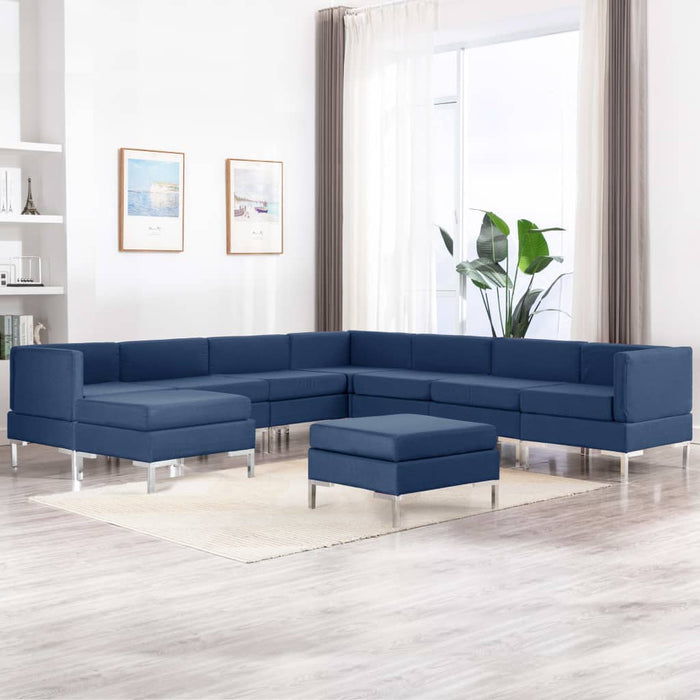 Set de canapele, 9 piese, albastru, material textil WALTI