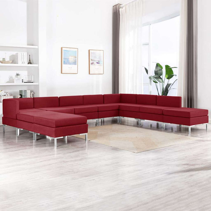 Set de canapele, 10 piese, roșu vin, material textil WALTI