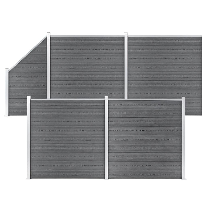 Set panouri gard, 4 pătrate + 1 oblic, gri, 792 x 186 cm, WPC - WALTI WALTI