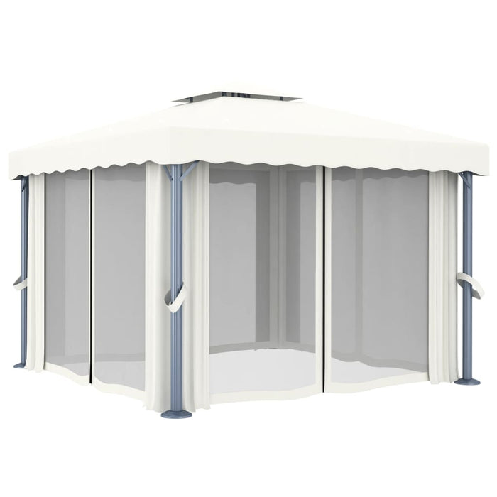 Pavilion cu perdea, alb crem, 3 x 3 m, aluminiu - WALTI WALTI