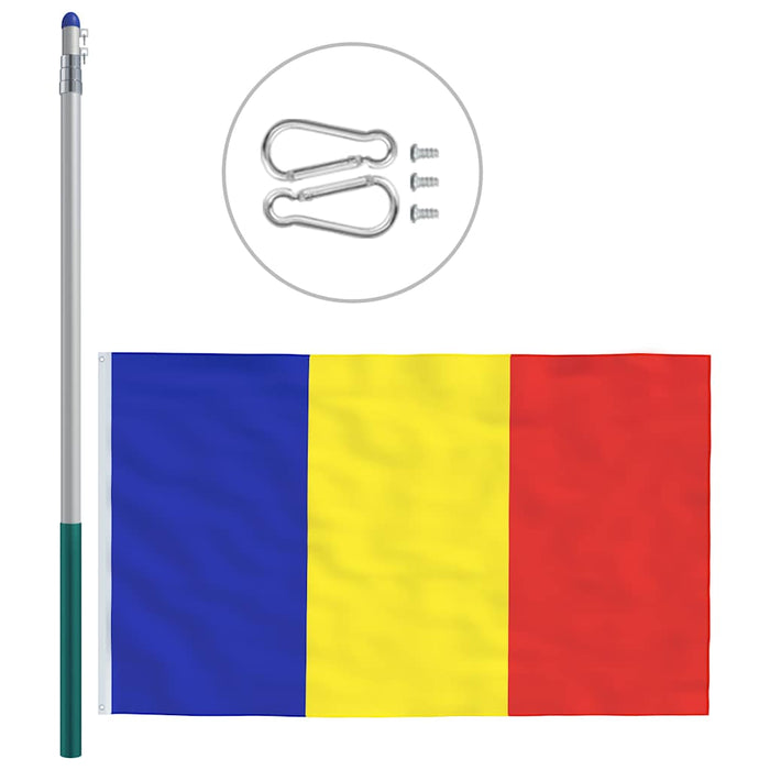 Steag România și stâlp din aluminiu, 6 m WALTI