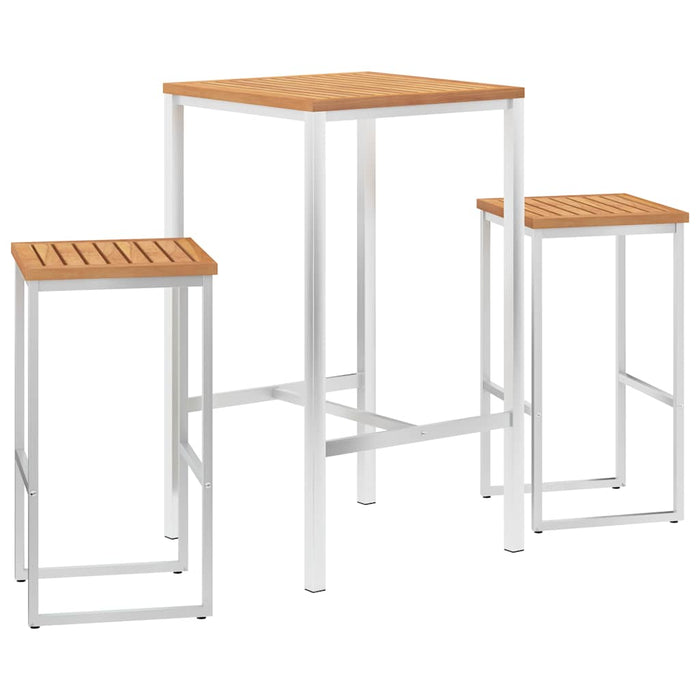 Set de bar, 3 piese, lemn masiv de tec & oțel inoxidabil WALTI
