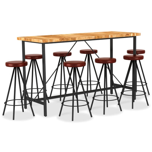 Set de bar, 9 piese, lemn masiv de acacia și piele naturală - WALTI WALTI