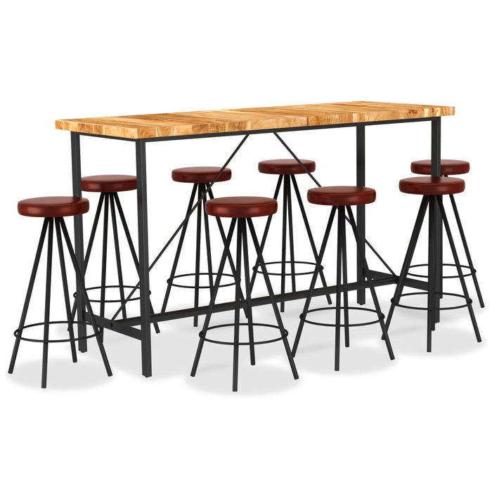 Set de bar, 9 piese, lemn masiv de acacia și piele naturală - WALTI WALTI