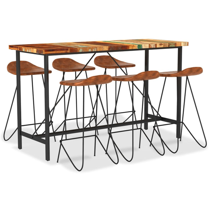 Set mobilier bar 7 piese, lemn masiv reciclat & piele naturală - WALTI WALTI