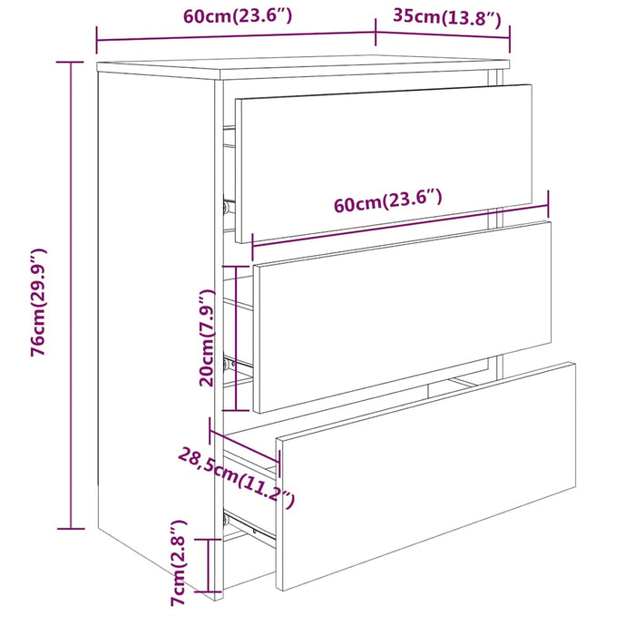 Servantă, alb și stejar sonoma, 60 x 35 x 76 cm, lemn prelucrat WALTI