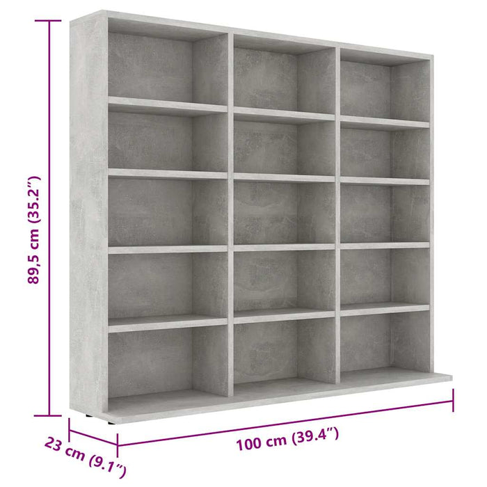 Dulap pentru CD-uri, gri beton, 100x23x89,5 cm, lemn prelucrat WALTI