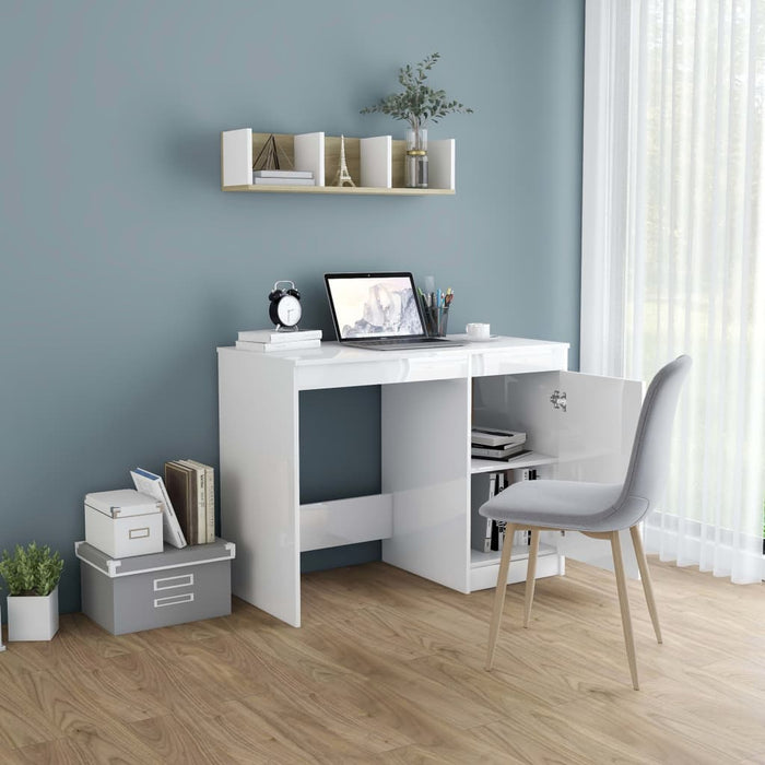 Birou, alb extralucios, 100x50x76 cm, lemn prelucrat WALTI