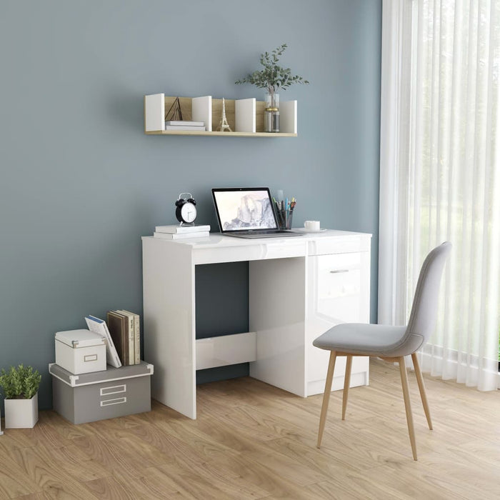 Birou, alb extralucios, 100x50x76 cm, lemn prelucrat WALTI