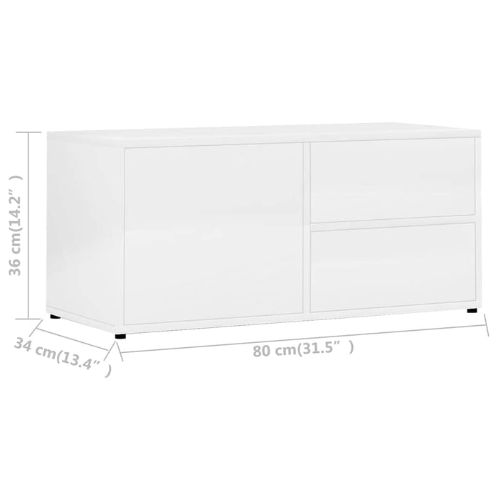 Dulap TV, alb extralucios, 80x34x36 cm, lemn prelucrat WALTI