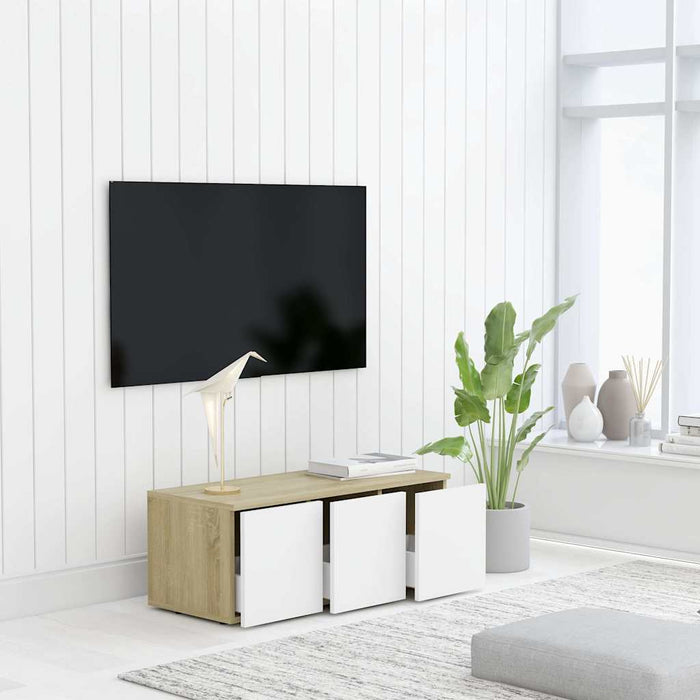 Comodă TV, alb și stejar Sonoma, 80 x 34 x 30 cm, PAL WALTI