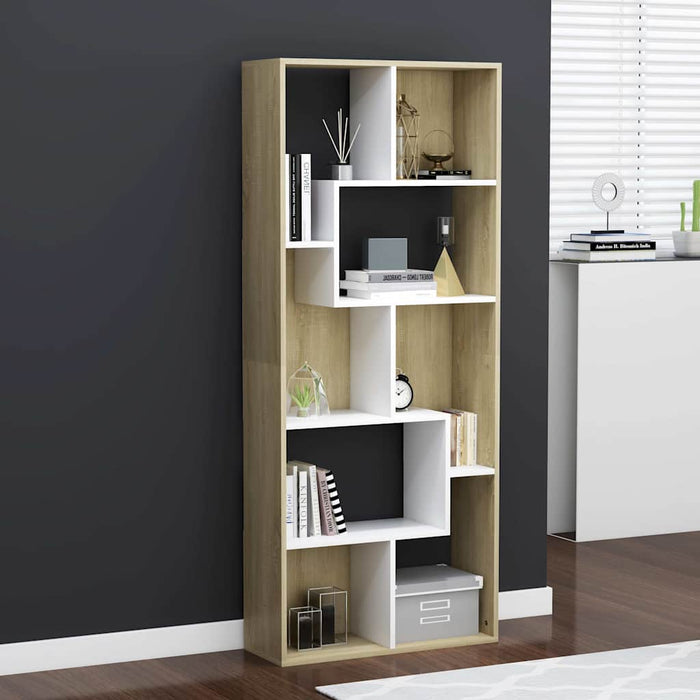 Bibliotecă, alb și stejar sonoma, 67x24x161 cm, lemn prelucrat WALTI