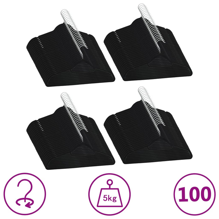 Set de umerașe anti-alunecare, 100 buc., negru, catifea WALTI