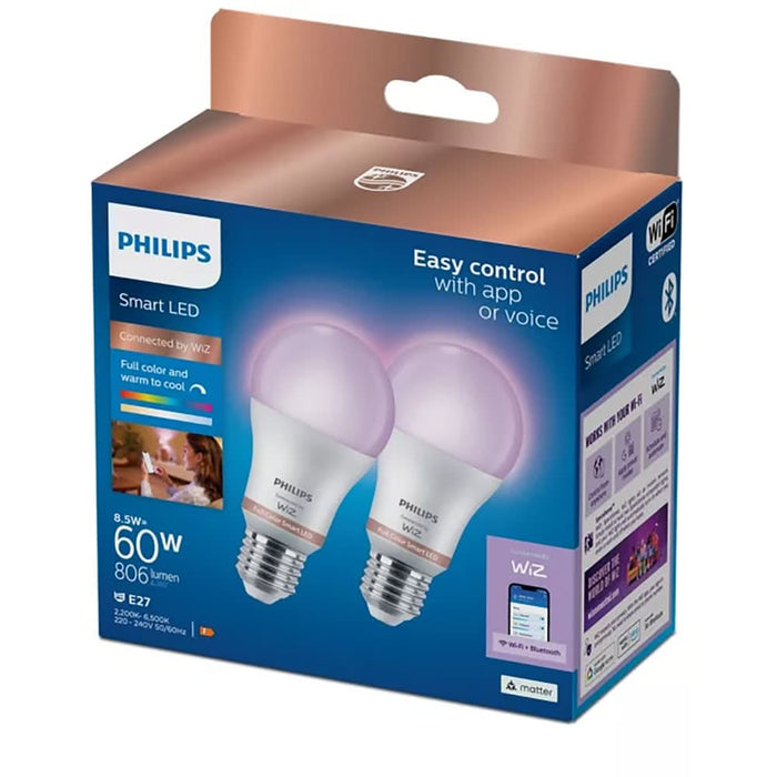 Set 2 becuri LED Smart PHILIPS 8720169171060, E27, 8W, 806lm, lumina rece WALTI