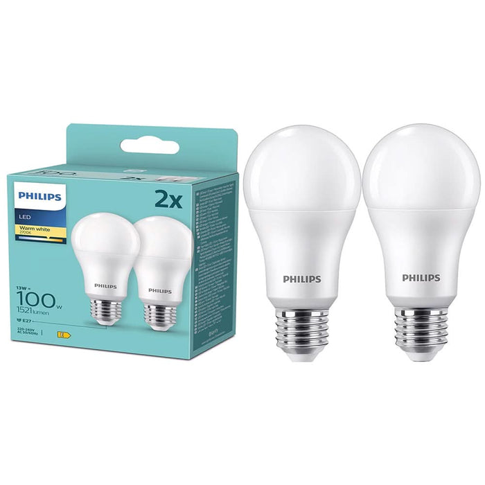 Set 2 becuri LED PHILIPS 8720169191716, E27, 13W, 1521lm, lumina calda WALTI