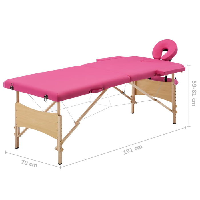Masă de masaj pliabilă, 2 zone, roz, lemn - WALTI WALTI