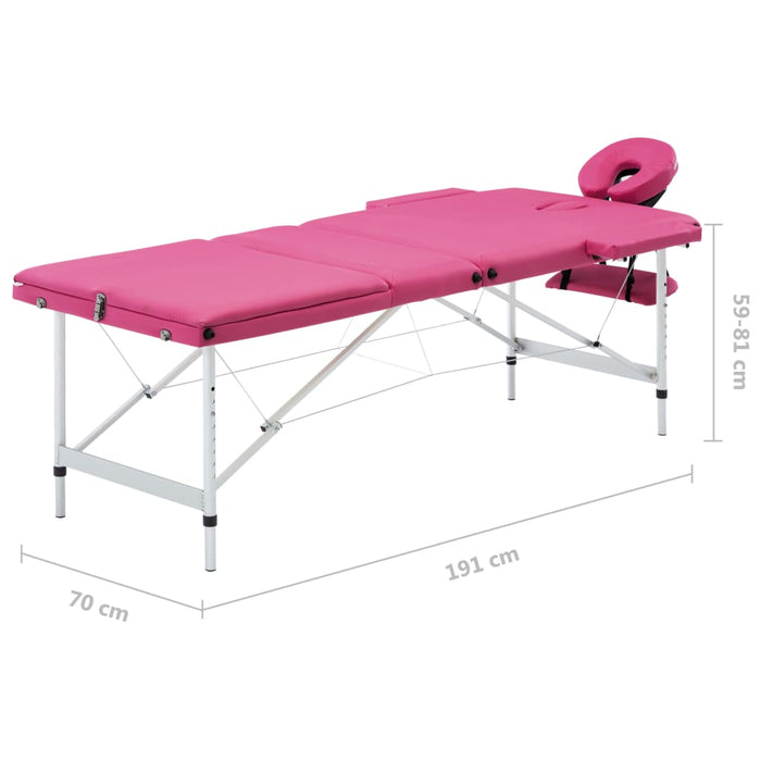 Masă de masaj pliabilă, 3 zone, roz, aluminiu - WALTI WALTI