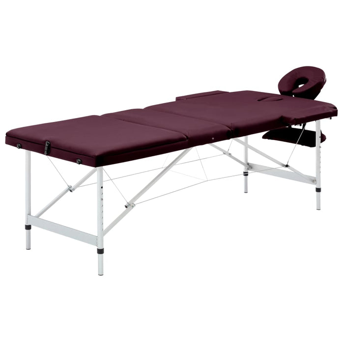 Masă de masaj pliabilă cu 3 zone, violet vin, aluminiu - WALTI WALTI