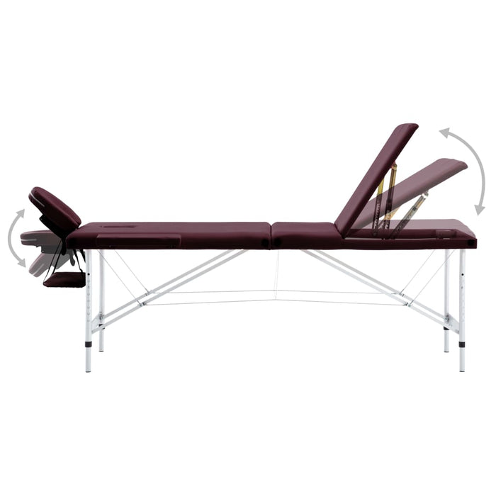 Masă de masaj pliabilă cu 3 zone, violet vin, aluminiu - WALTI WALTI