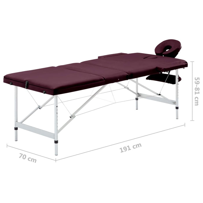 Masă de masaj pliabilă cu 3 zone, violet vin, aluminiu - WALTI WALTI