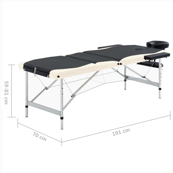 Masă pliabilă de masaj, 3 zone, negru și bej, aluminiu - WALTI WALTI