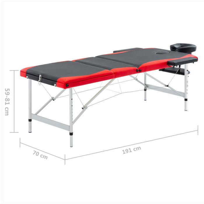 Masă pliabilă de masaj, 3 zone, negru și roșu, aluminiu - WALTI WALTI