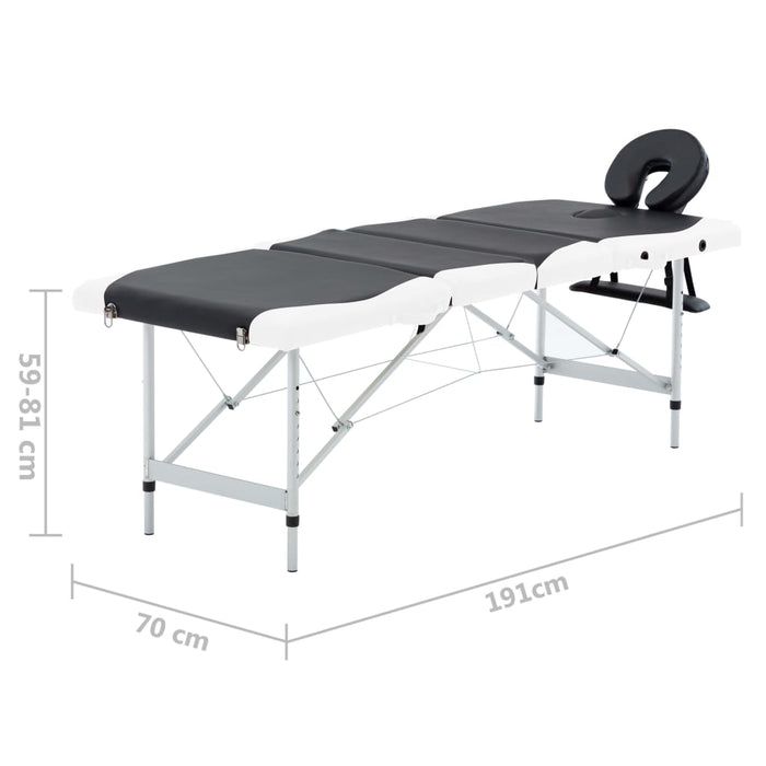 Masă pliabilă de masaj, 4 zone, negru și alb, aluminiu - WALTI WALTI