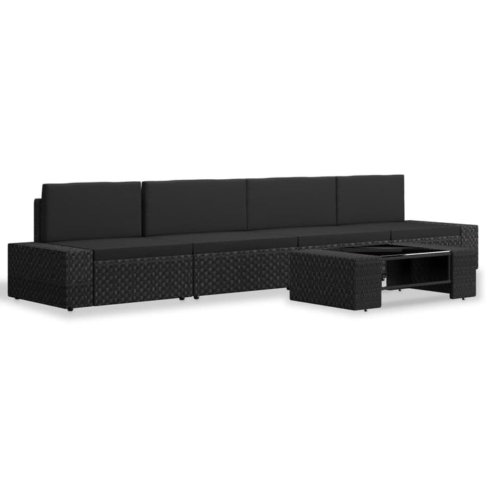 Set mobilier de grădină, 5 piese, negru, poliratan WALTI
