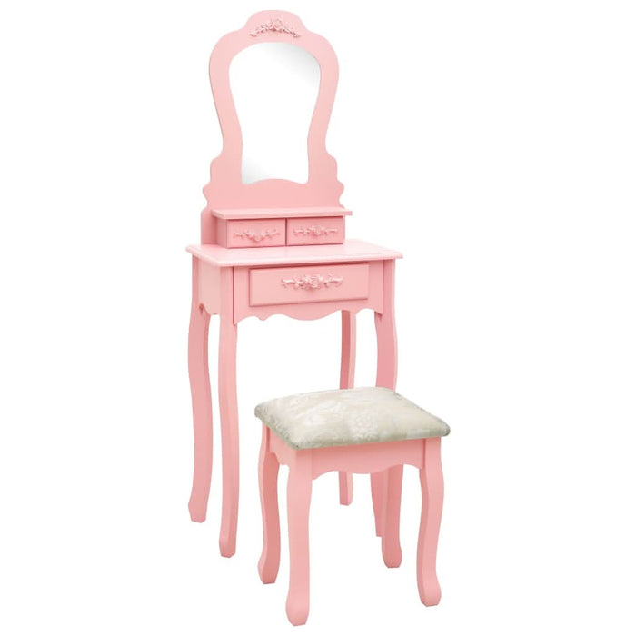 Set masă de toaletă cu taburet roz 50x59x136 cm lemn paulownia - WALTI WALTI