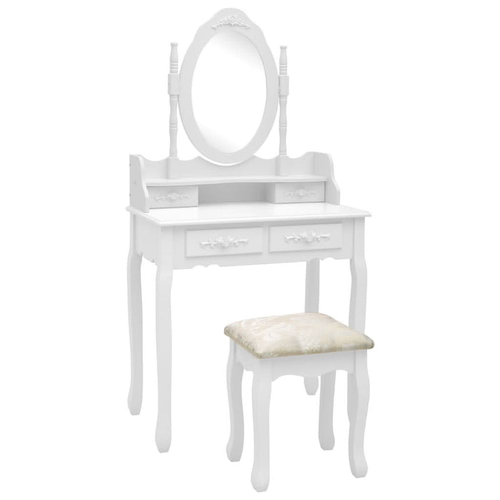 Set masă de toaletă cu taburet alb 75x69x140 cm lemn paulownia - WALTI WALTI
