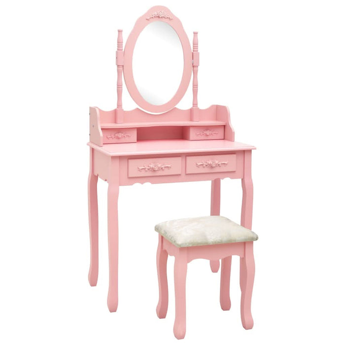 Set masă de toaletă cu taburet roz 75x69x140 cm lemn paulownia - WALTI WALTI