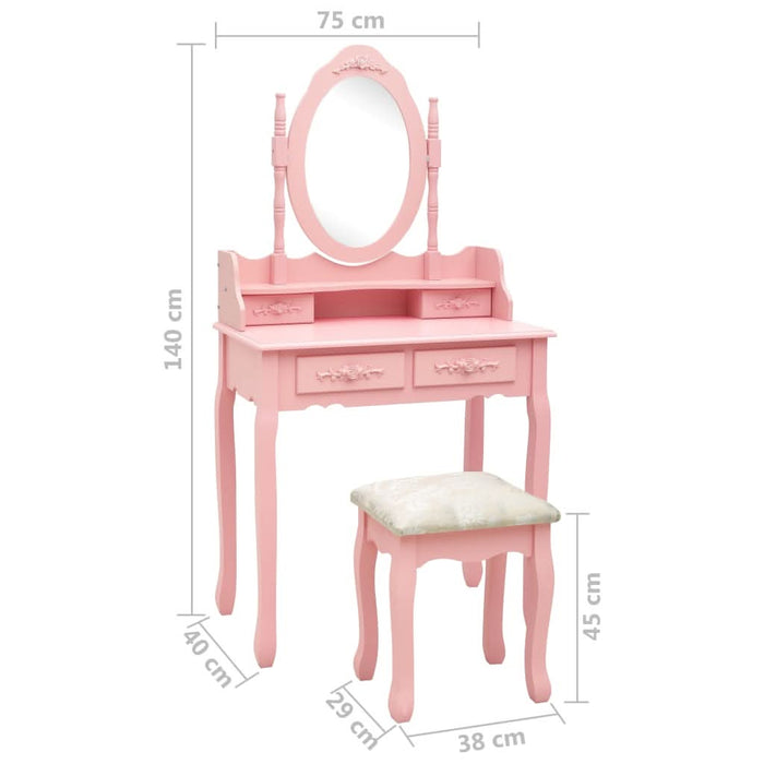 Set masă de toaletă cu taburet roz 75x69x140 cm lemn paulownia - WALTI WALTI