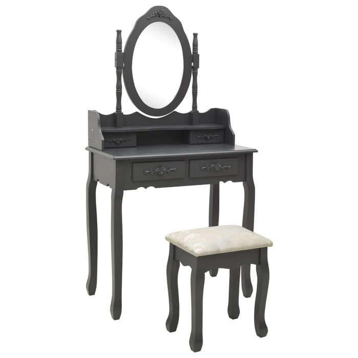 Set masă de toaletă cu taburet gri 75x69x140cm lemn paulownia WALTI