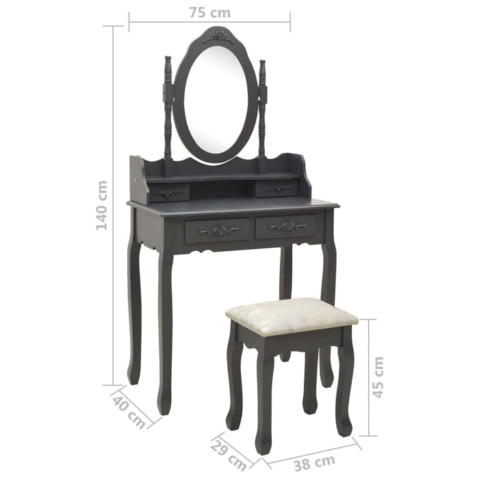 Set masă de toaletă cu taburet gri 75x69x140cm lemn paulownia WALTI