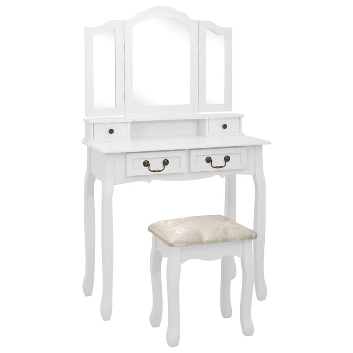 Set masă de toaletă cu taburet alb 80x69x141 cm lemn paulownia - WALTI WALTI